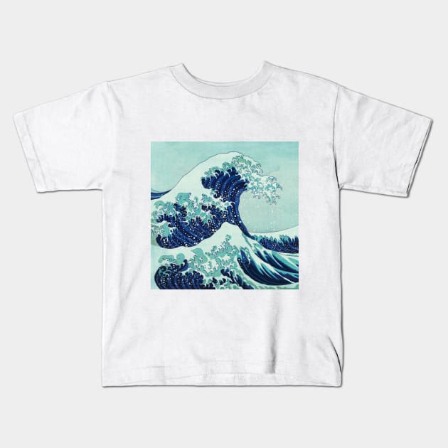 Hokusai Big Blue Wave Illustration Kids T-Shirt by CatyArte